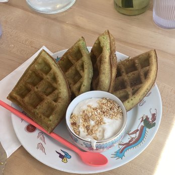 The Boat - Pandan waffles with whipped coconut cream! - Vietnamese Near Me - Seattle, Washington The Boat - Pandan waffles with whipped coconut cream! - Vietnamese Near Me - Seattle, Washington