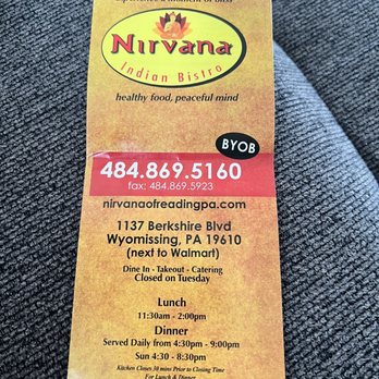 Nirvana Indian Bistro - Take out menu - Indian Near Me - Wyomissing, Pennsylvania Nirvana Indian Bistro - Take out menu - Indian Near Me - Wyomissing, Pennsylvania
