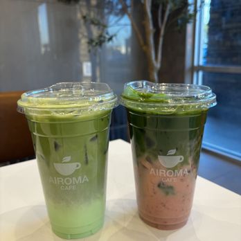 Airoma Cafe - L-r: matcha pandan & matcha strawberry - Bubble Tea Near Me - Las Vegas, Nevada