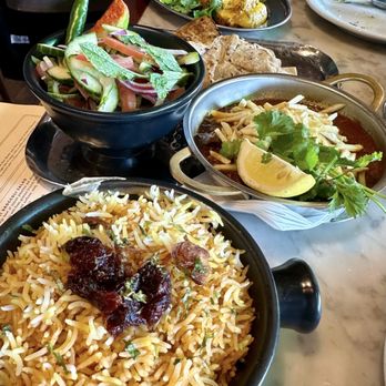 Dishoom - Chicken biryani, Chef's Edinburgh special is out roti (half plate), cucumber salad, and paneer tikka - Indian Near Me - Edinburgh, EDH