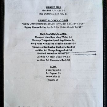 Pretentious Beer Co - Cider and Soda Menu March 2026 - Beer Gardens Near Me - Knoxville, Tennessee