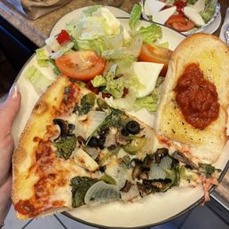 Veggie Pizza, House Special Salad, Garlic Bread Veggie Pizza, House Special Salad, Garlic Bread