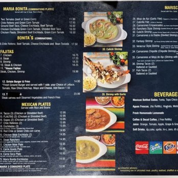 Maria Bonita Mexican Kitchen - Menu - Back side - Mexican Near Me - Tucson, Arizona Maria Bonita Mexican Kitchen - Menu - Back side - Mexican Near Me - Tucson, Arizona
