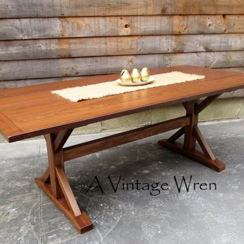 A Vintage Wren - Wood X trestle dining table - Furniture Stores Near Me A Vintage Wren - Wood X trestle dining table - Furniture Stores Near Me