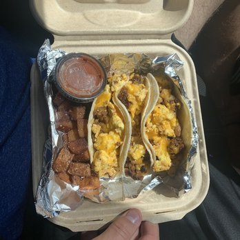 Crème Cafe - Breakfast tacos with potatoes. - Caterers Near Me - Reno, Nevada Crème Cafe - Breakfast tacos with potatoes. - Caterers Near Me - Reno, Nevada