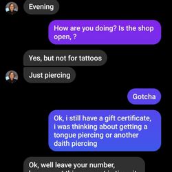 Unique Tattooing & Piercing - Screen shot of a discussion with Piercer Kim Burton.
