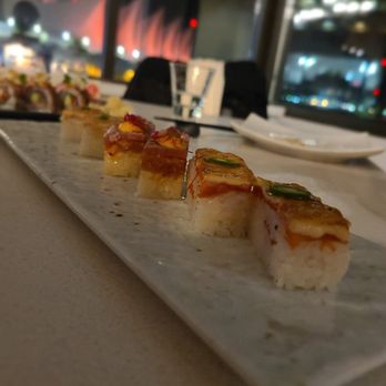 Miku - The oshi aburi sampler, featuring the salmon, tuna, and ebi (prawn) - Japanese Near Me - Vancouver, British Columbia Miku - The oshi aburi sampler, featuring the salmon, tuna, and ebi (prawn) - Japanese Near Me - Vancouver, British Columbia