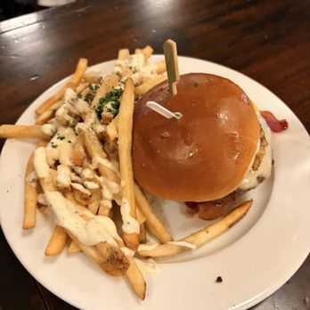 Favorite Bistro - Hangover Burger with upgraded fries - French Near Me - Las Vegas, Nevada Favorite Bistro - Hangover Burger with upgraded fries - French Near Me - Las Vegas, Nevada