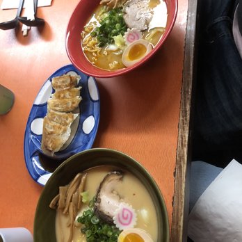 Karami Ramen - Bottom Miso Tonkotsu Ramen and top is Thai Shoyu Ramen + Gyoza - Ramen Near Me - San Diego, California Karami Ramen - Bottom Miso Tonkotsu Ramen and top is Thai Shoyu Ramen + Gyoza - Ramen Near Me - San Diego, California