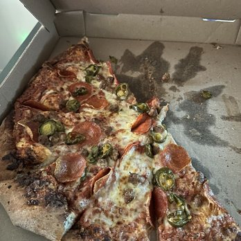 Pizzasaurus Rex - 16" Pepperoni, italian sausage and ofcourrrrse jalapeños. The crust is soo good btw. - Pizza Near Me - Northridge, California