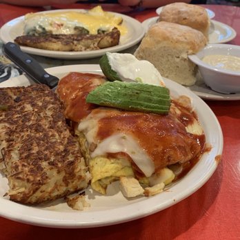 Mo's Egg House - Seafood omelette (top) and chicken enchilada omelette (bottom) - Breakfast & Brunch Near Me - Temecula, California