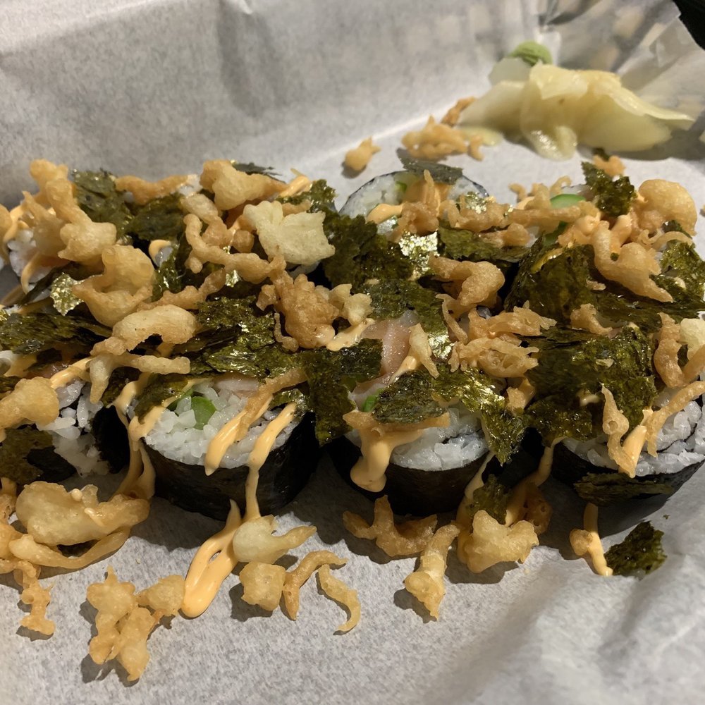 Craft Sushi - Salmon roll top with seaweed and crunchy tempura - Sushi Bars Near Me - Springfield, Missouri