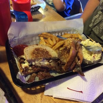 A Little BBQ Joint - The brisket sandwich w/fries and potato salad. AWESOME SANDWICH!!! - Barbeque Near Me - Independence, Missouri A Little BBQ Joint - The brisket sandwich w/fries and potato salad. AWESOME SANDWICH!!! - Barbeque Near Me - Independence, Missouri