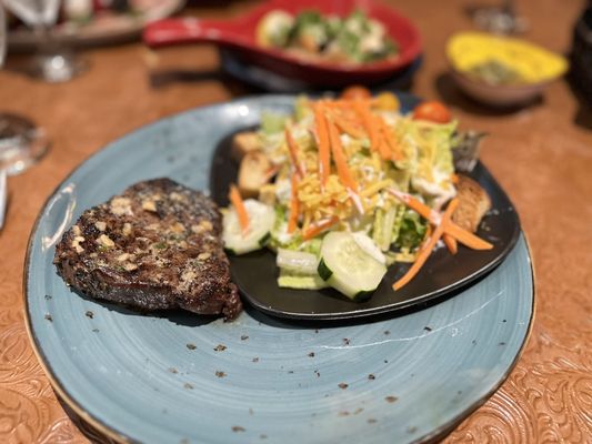 Photo of The Gambling Cowboy Chophouse & Saloon - Temecula, CA, US. Filet Petite 8oz with side salad