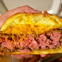 Michael's Bar & Grill - Medium-rare Michael Burger W/fries with pub cheddar to go