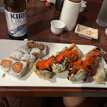 Japanica Steak House - Spicy salmon roll (left) Las Vegas maki roll (right) - Japanese Near Me - Tallahassee, Florida Japanica Steak House - Spicy salmon roll (left) Las Vegas maki roll (right) - Japanese Near Me - Tallahassee, Florida