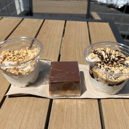 soft serve sundaes and peanut-butter/chocolate fudge soft serve sundaes and peanut-butter/chocolate fudge