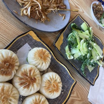Joyee's Dumpling House - Beef with rice noodle, garlic bok choy, pan fried dumplings - Chinese Near Me - Vista, California Joyee's Dumpling House - Beef with rice noodle, garlic bok choy, pan fried dumplings - Chinese Near Me - Vista, California