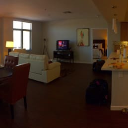 Panorama of the kitchen/living area