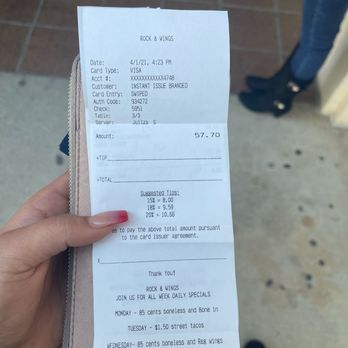 Rock & Wings - The receipt we had to ask for - Sports Bars Near Me - Bakersfield, California Rock & Wings - The receipt we had to ask for - Sports Bars Near Me - Bakersfield, California