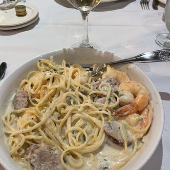 Dina's Bistro - "Cacciatore d Pepe" with linguine, and sausage. - New American Near Me - Toms River, New Jersey