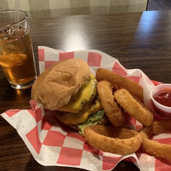 Big Tom's Backyard Grill & Bar - Double cheeseburger with onion rings and brewed iced tea. Very good all around - Bars Near Me - Cleveland, Tennessee