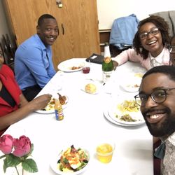Eating after church. They serve food after every service.