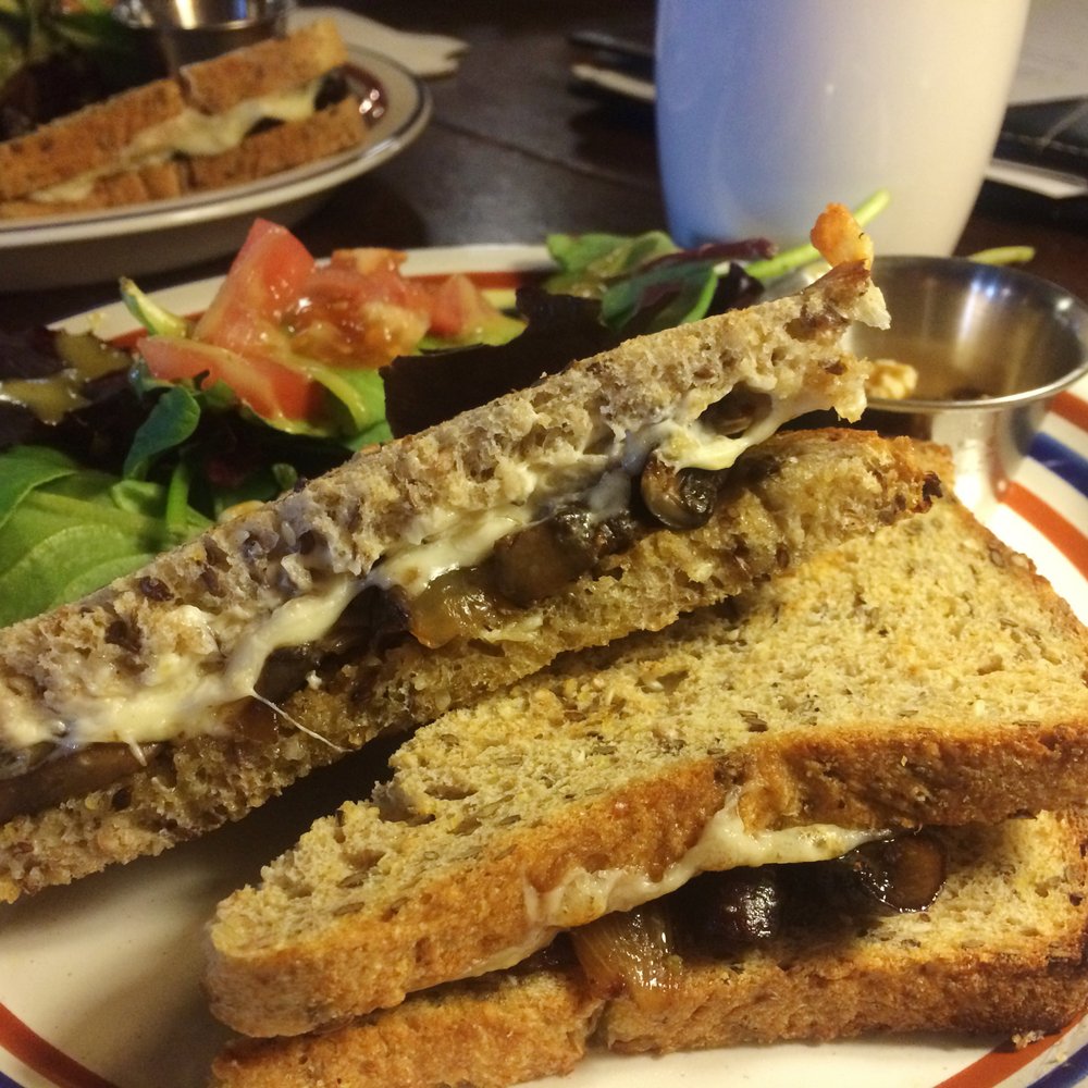 The mushroom melt with tomato and walnut salad all for $5.25 The mushroom melt with tomato and walnut salad all for $5.25
