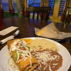 Macho Tequila's - Steak Chimi with rice and beans.