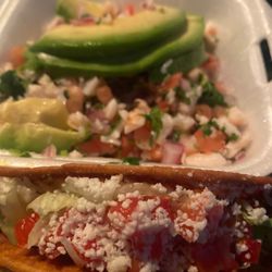 Osuna's Mexican Grill - Shrimp ceviche & hard shell chicken taco minus the onion (my dinner) it was good!!