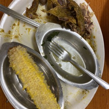 Virgin Island Thyme - Curry Chicken with Greens and Roasted Sweet Corn. Before and after - Caribbean Near Me - Orlando, Florida Virgin Island Thyme - Curry Chicken with Greens and Roasted Sweet Corn. Before and after - Caribbean Near Me - Orlando, Florida