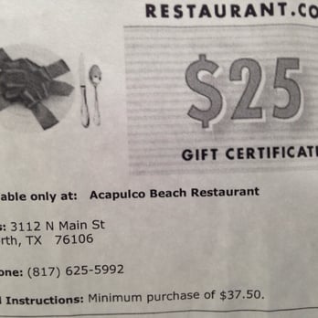 Acapulco Beach Restaurant - $ 25 gift certificate - Mexican Near Me - Fort Worth, Texas