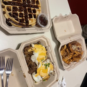 Funk 'n Waffles - Chocolate City Waffle Disco Waffle Fries Bulgogi Waffle - New American Near Me - Syracuse, New York Funk 'n Waffles - Chocolate City Waffle Disco Waffle Fries Bulgogi Waffle - New American Near Me - Syracuse, New York
