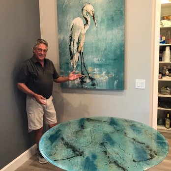 Custom Painted Kitchens - Custom art glass table top to accent the painting - Kitchen & Bath Near Me - St. Petersburg, Florida Custom Painted Kitchens - Custom art glass table top to accent the painting - Kitchen & Bath Near Me - St. Petersburg, Florida
