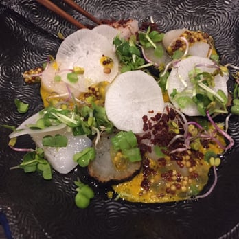 Roister - Scallop crudo with charred radish - New American Near Me - Chicago, Illinois Roister - Scallop crudo with charred radish - New American Near Me - Chicago, Illinois