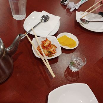 Zoong Guk Jib - Teapot of Soju (they only had large bottles!) Kimchi and pickled raddish - Korean Near Me - Duluth, Georgia Zoong Guk Jib - Teapot of Soju (they only had large bottles!) Kimchi and pickled raddish - Korean Near Me - Duluth, Georgia