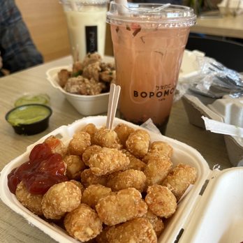 Bopomofo Cafe - Classic Taters with the Strawberry Basil Lemonade photobombing in the back - Bubble Tea Near Me - San Gabriel, California