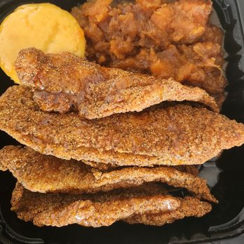 Cleo’s - Keith Lee's The Ten - catfish, candied sweet potatoes,  corn muffin - Southern Near Me - Chicago, Illinois