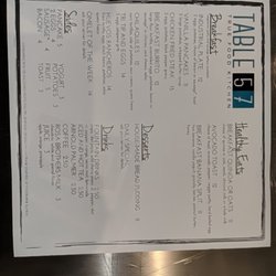 Table 57 - Breakfast menu (7AM - 11AM).