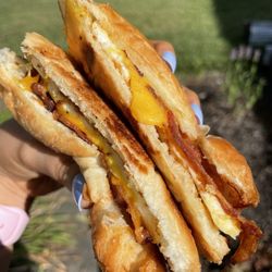 Reality Tuesday Cafe - Croissant with bacon, egg, and cheese