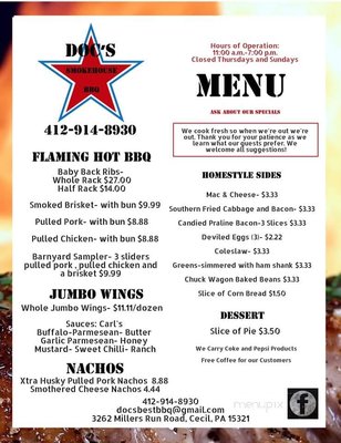 Menu photo 2 Doc's Smokehouse BBQ Cecil-Bishop, PA