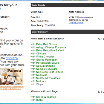 Panera Bread - Correct online receipt. - Salad Near Me - Norridge, Illinois Panera Bread - Correct online receipt. - Salad Near Me - Norridge, Illinois