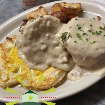 Sunset Grill - Biscuits and gravy, eggs over hard. - American Near Me - Fredericksburg, Texas