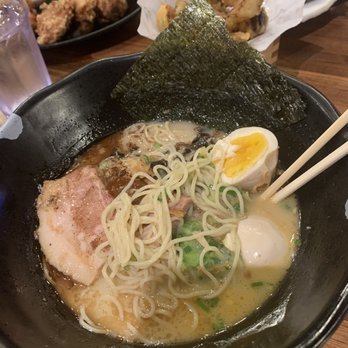 JINYA Ramen Bar - Omaha - Jinya pork ramen bowl with side of Brussels sprout tempura and crispy chicken. Was delicious! - Ramen Near Me - Omaha, Nebraska