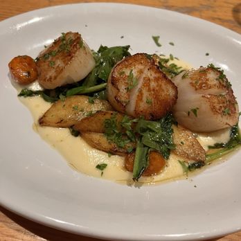 The Oak Table & Bar - Scallops with apple and cauliflower puree. Tasting menu portion which was more than enough as the 4th course. - New American Near Me - Augusta, Maine