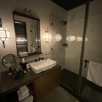Crossroads Hotel - Bathroom in our king room. - Hotels Near Me - Kansas City, Missouri