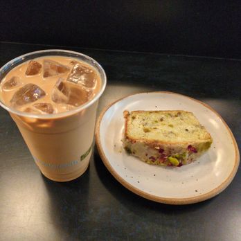 elaichi co. - Iced Oat Chai and Pistachio cake - Coffee & Tea Near Me - Berkeley, California