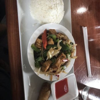 Thai House Restaurant - Holy basil had red & green bell peppers, tofu, onions and a nice basil sauce. Also served with steamed rice & a egg roll. $15.00 - Thai Near Me - Redding, California Thai House Restaurant - Holy basil had red & green bell peppers, tofu, onions and a nice basil sauce. Also served with steamed rice & a egg roll. $15.00 - Thai Near Me - Redding, California