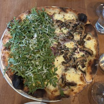 Casey's Pizza - half Arugula and half Funghi - Pizza Near Me - San Francisco, California