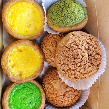 CA Bakehouse - Variety choux (pandan, durian, black sesame, hojicha, ube) and egg tarts (portuguese, pandan). - Bakeries Near Me - San Jose, California CA Bakehouse - Variety choux (pandan, durian, black sesame, hojicha, ube) and egg tarts (portuguese, pandan). - Bakeries Near Me - San Jose, California